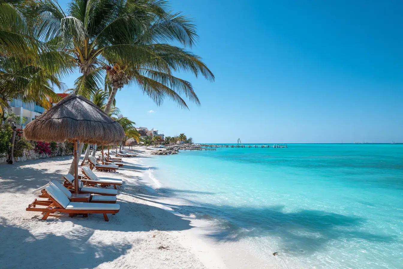 Turquoise waters and white sand beaches of Isla Mujeres, Mexico