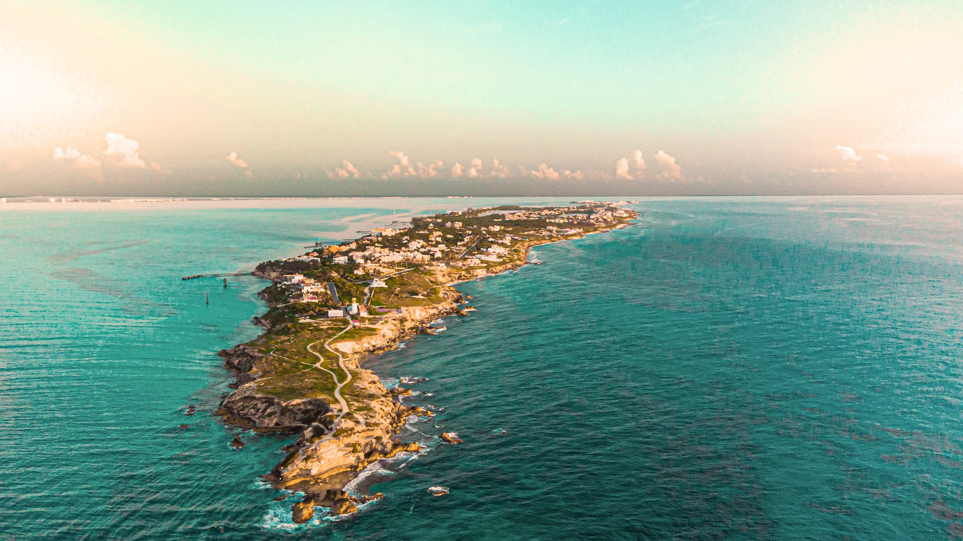Aerial view of Isla Mujeres, Quintana Roo, Mexico