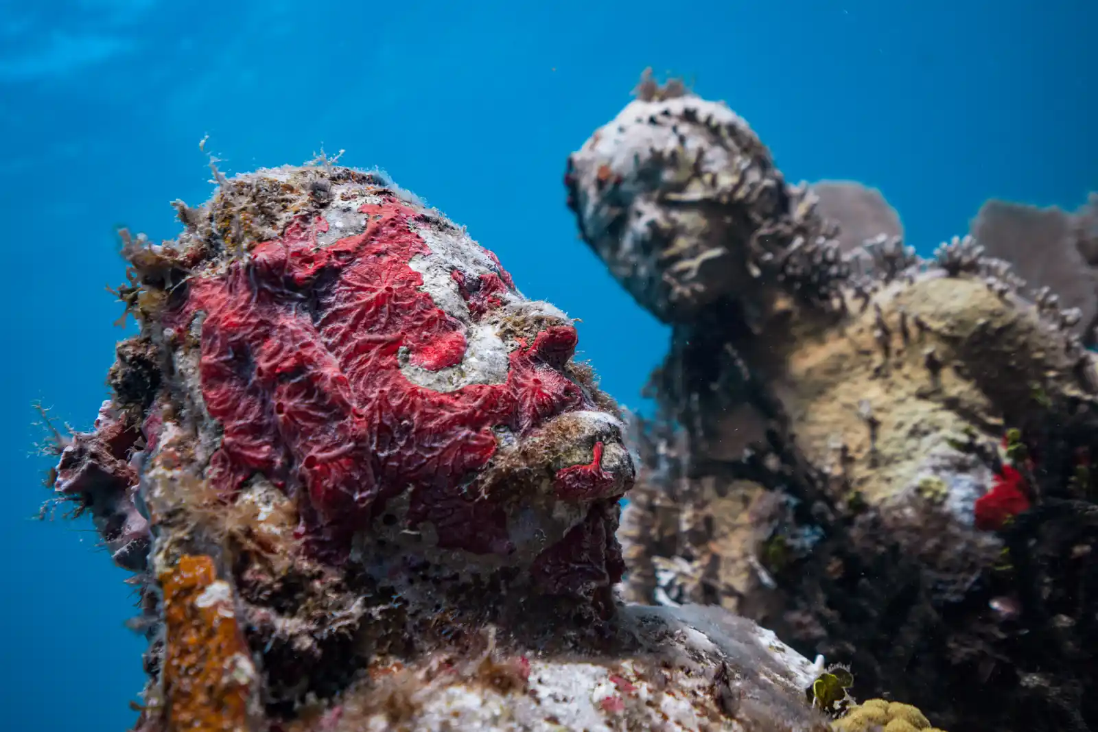 Life-sized statues at the MUSA underwater museum